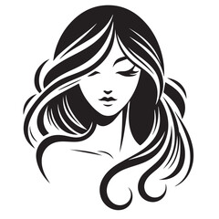 Stylish Black and White Illustration of a Woman's Face and Hair