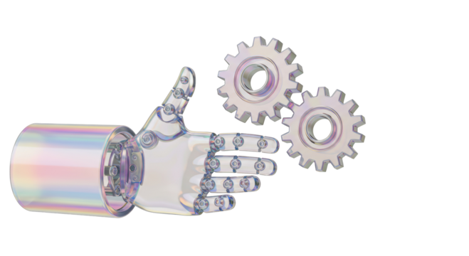 Isolated Robot Hand Giving Thumbs Up with Gears - Powered by Adobe