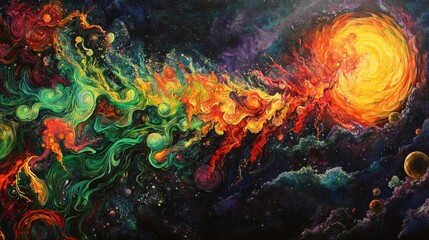Vibrant Cosmic Nebula Painting with Bright Stars