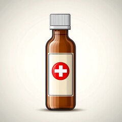 Fototapeta premium A brown glass medicine bottle displaying a prominent red cross symbol