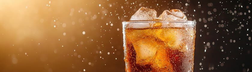 Colorful Drink Splash in Glass with Ice Cubes and Dramatic Background