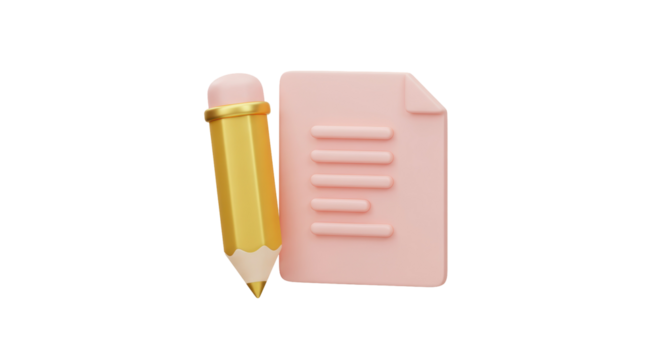 Isolated Golden Pencil with Pink Paper Sheet