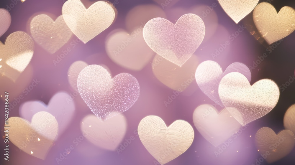 Aufkleber bunch of hearts are scattered across a purple background. the hearts are all different sizes and are