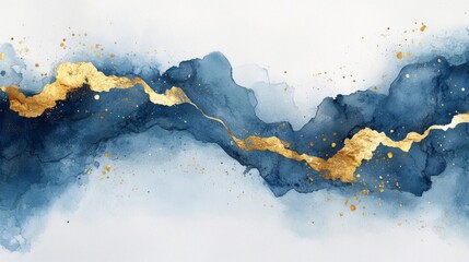 Abstract Blue and Gold Watercolor Background