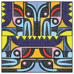Abstract hand drawn dotted texture square scarf in black and blue color geometric shape, the bold colors and geometric shapes give the pattern a modern and stylish feel.

