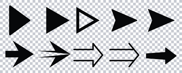 Bold Black Arrow Icons Set - Direction, Forward, Play, Navigation Vector PNG.