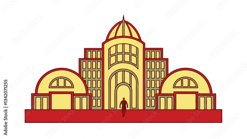Poster stylized illustration of a grand palace or public building. features multiple domes, symmetrical des