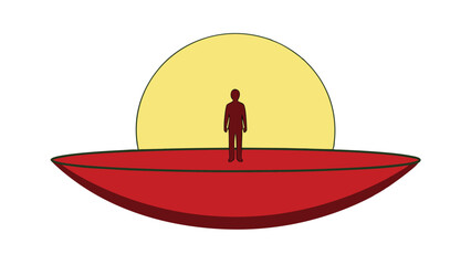 Human Figure on Red Concave Platform Under Yellow Sun