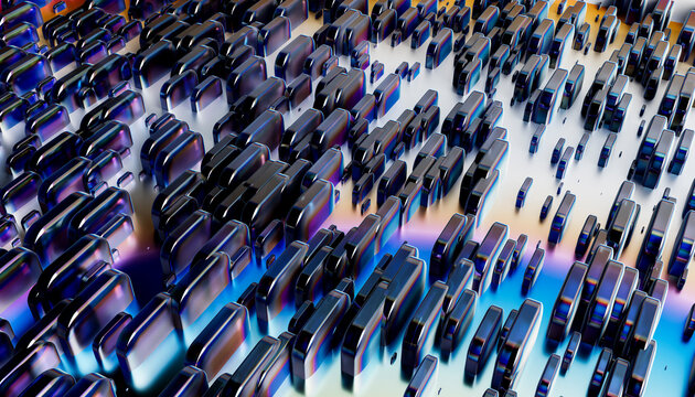 Abstract 3D Metallic Shapes in Futuristic Gradient Background