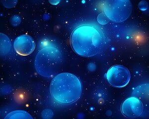 Floating blue orbs surrounded by a dark starry celestial background