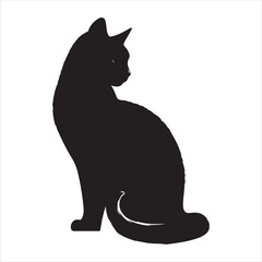 Profile view of a walking cat, sleek black silhouette on a bright white background
