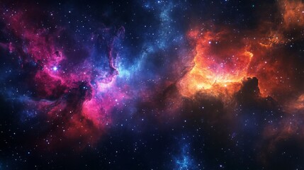 Naklejka premium Vibrant Nebula In Deep Space With Red Pink And Blue Hues