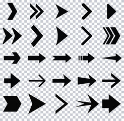 Black Arrow Icons Set - Direction, Navigation, Pointer, Vector PNG Collection.