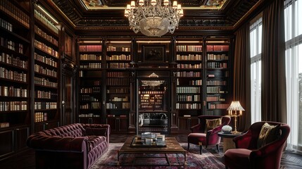 Naklejka premium A bright library room interior 
