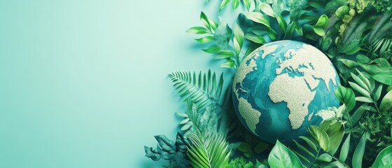 Earth globe surrounded by lush green foliage, symbolizing environmental conservation and sustainable planet Concept of ecology, nature, and global awareness