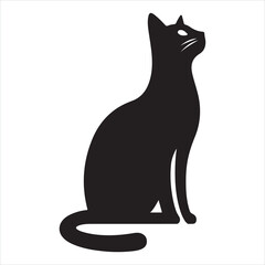 Profile view of a walking cat, sleek black silhouette on a bright white background