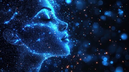 A beautiful woman profile created with stardust and celestial particles