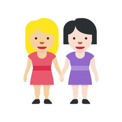 Holding Hands (Blonde & Dark-Haired Female Couple)
