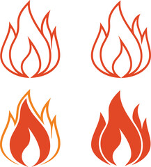 Collection of Flame Icons in Various Styles, Fire Symbols, Burning Effects, Heat Wave Elements, and Abstract Fire Shapes for Graphic Design and Branding