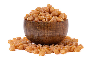 Whole Wheat Shell Pasta Isolated on a White Background