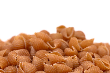 Whole Wheat Shell Pasta Isolated on a White Background