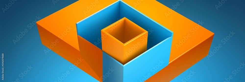 Poster overlapping circles squares with bold blue and orange gradients provide a dynamic geometric design s
