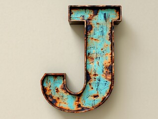 Rusted Teal Metal Letter J.