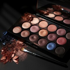 Open shadow palette with visible brush marks