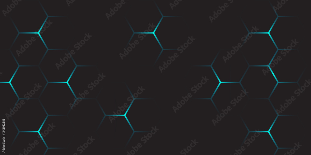 Aufkleber high-tech honeycomb grid with neon cyan glow. dark geometric background with glowing hexagons. hexag