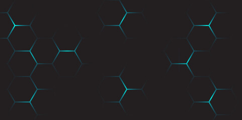 Cyber Technology-Inspired Hexagonal Grid on Black. Minimalistic Dark Science and Tech Background. Hexagon. Vector. 