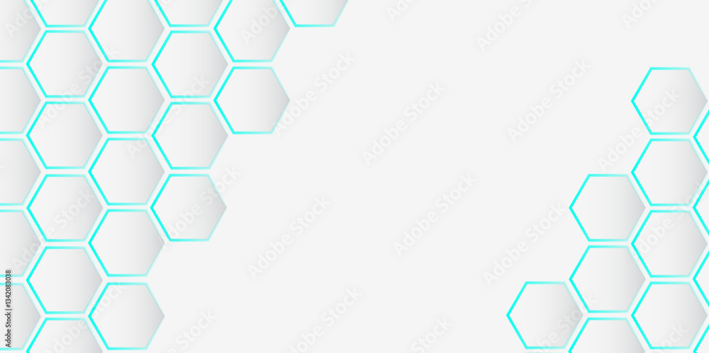 Aufkleber minimalistic white and cyan honeycomb pattern background. tech-inspired geometric hexagonal abstract