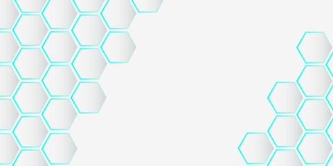 Minimalistic White and Cyan Honeycomb Pattern Background. Tech-Inspired Geometric Hexagonal Abstract Illustration. Vector. Hexagon. 