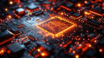 Obraz premium A close up detailed image of an illuminated circuit board