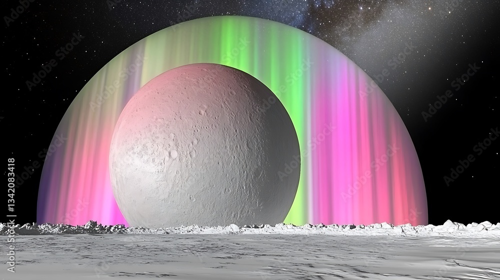 Poster a planet with colorful aurora and a starry background scene