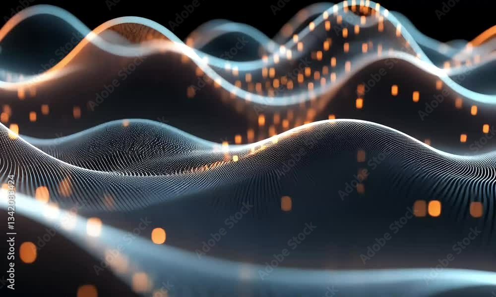 Aufkleber abstract waveform data visualization glowing particles, digital flow