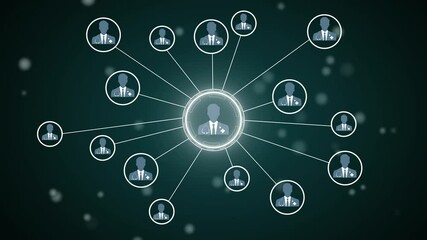 Animation of network of connections with people icons with glowing ball action  Social networking service concept .Global communication, social network, teamwork, connection concept. looped animation - Powered by Adobe