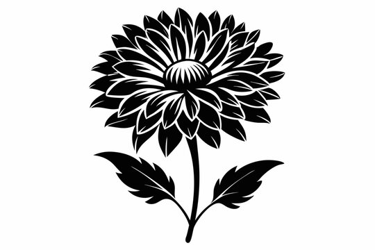 black flower on stem, white background clip art preview