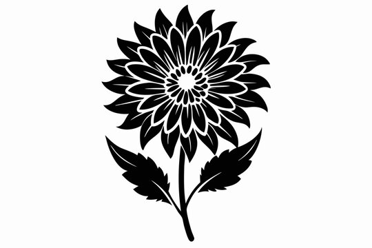 black flower on stem, white background clip art preview