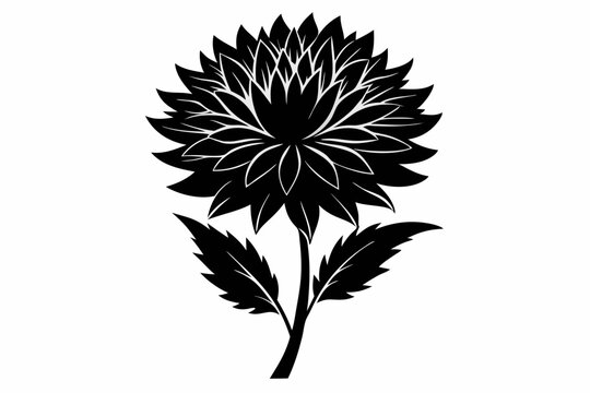 black flower on stem, simple design clip art preview