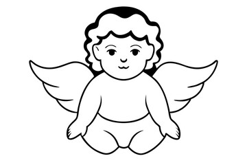 baby angel line art silhouette vector illustration