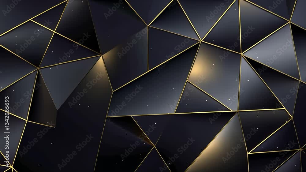 Poster dark, geometric, abstract background with golden lines. a complex pattern of dark triangles and gold