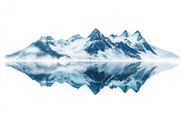 A breathtaking view of snow-capped mountains mirrored in a tranquil lake, creating a surreal, double image.