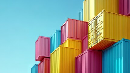 A colorful stack of shipping containers with text space for advertisement 