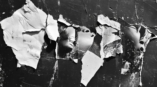 Fototapeta Black And White Peeling Paper Texture On Wall