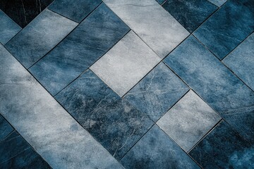 Diagonal pattern of blue and grey stone tiles creating a textured surface.