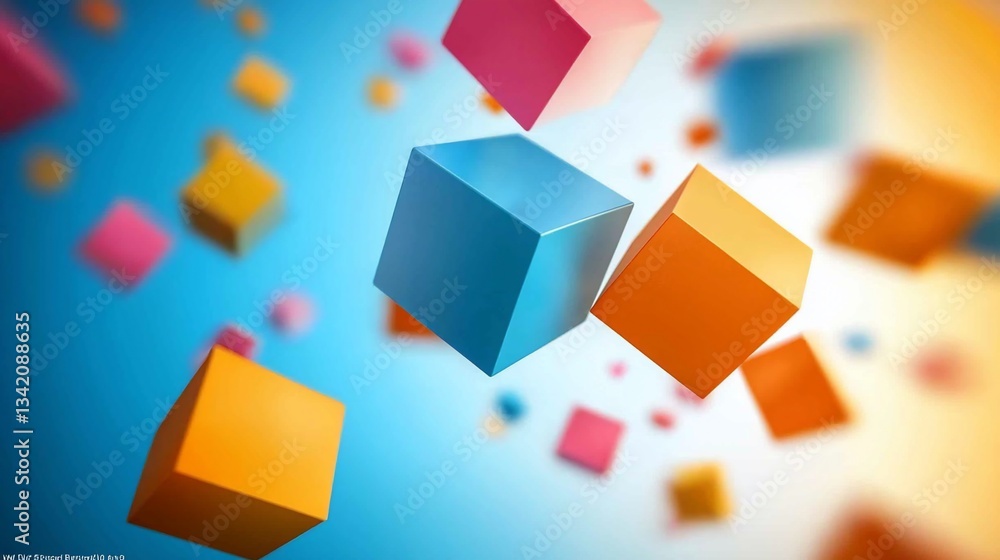 Poster colorful 3d cubes floating in abstract background