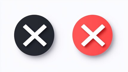 Fototapeta premium Tick and cross symbols in circles. These icons are used in quizzes to show right and wrong answers.