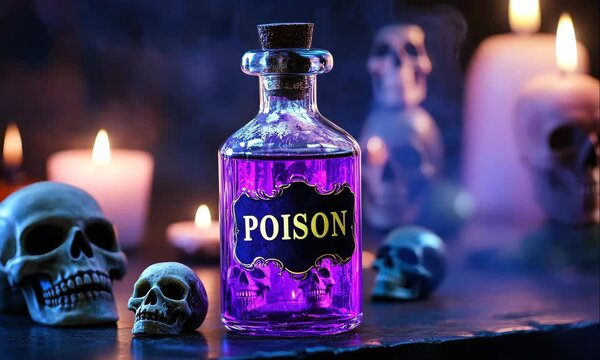 glass bottle with purple poison liquid animation