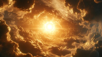 Golden Sun Shining Through Dark Clouds
