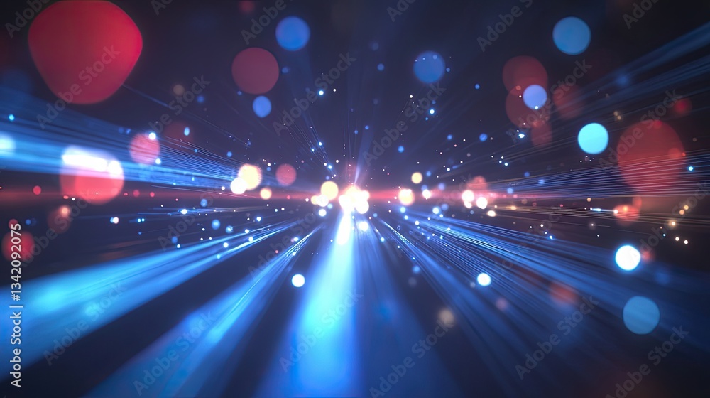 Poster a futuristic 3d abstract background showcasing moving lines, representing a fiber optic network, for